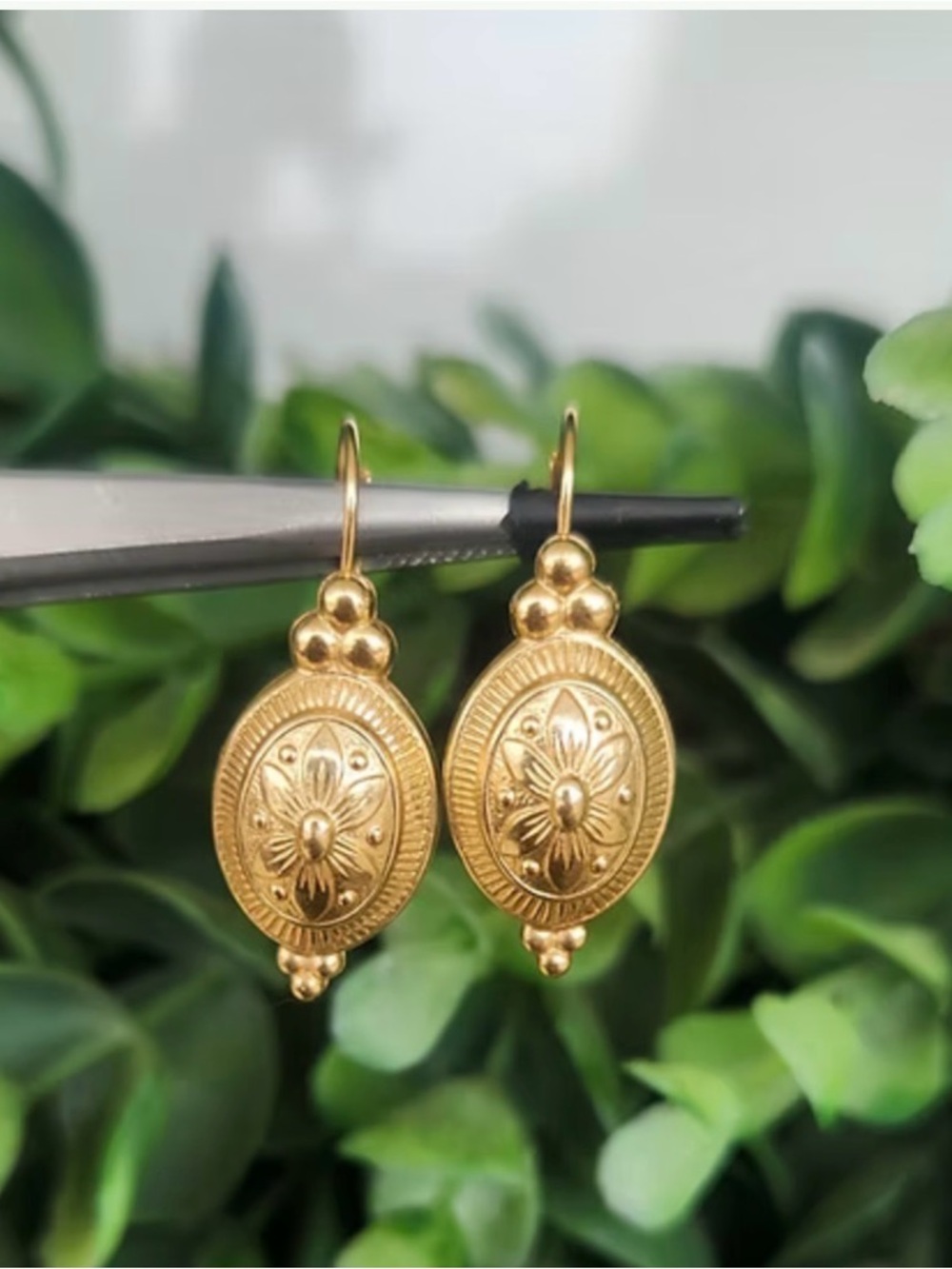 Victorian Revival style 14 karat yellow gold drop earrings -NEW